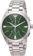 Emporio Armani Chronograph Green Dial Silver Steel Strap Watch For Men - AR11480